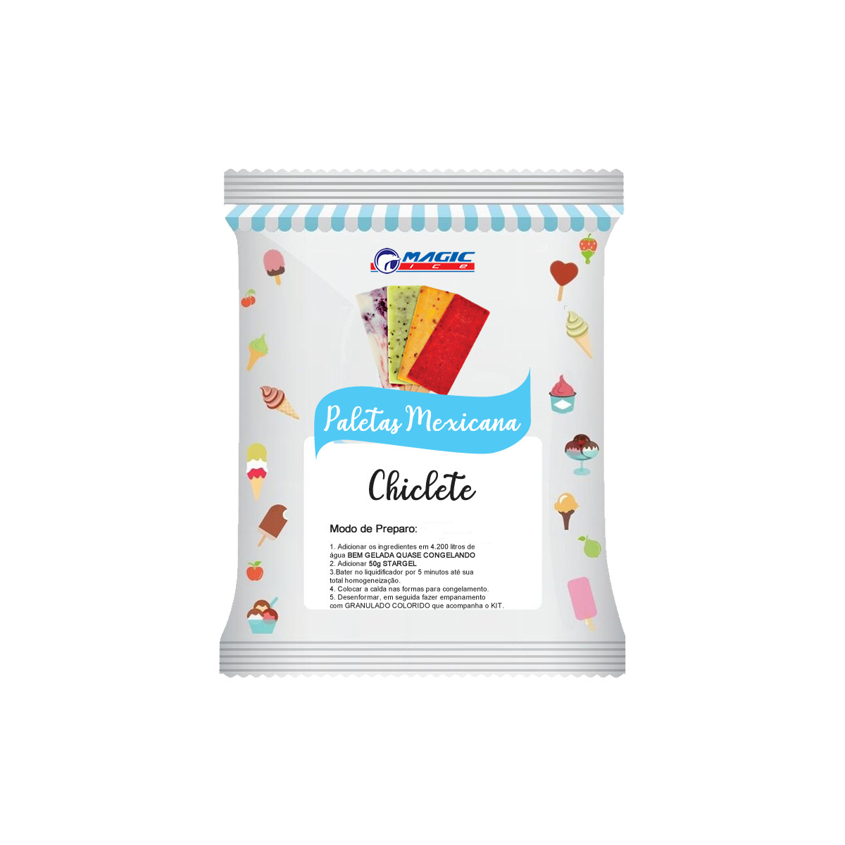 BASE PARA PALETA BASE LEITE MAGIC ICE - SABOR CHICLETE