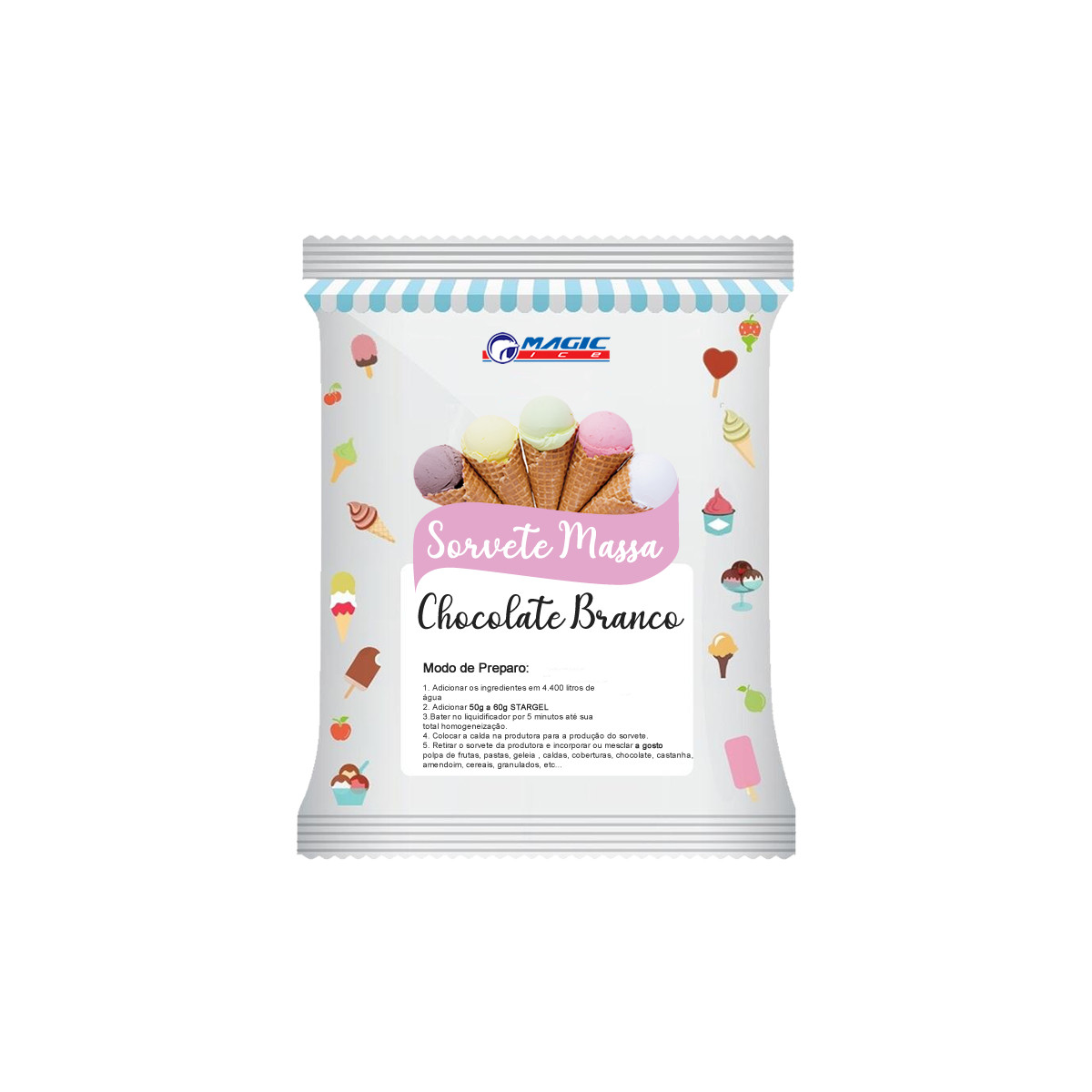 BASE PARA SORVETE MASSA MAGIC ICE - SABOR CHOCOLATE BRANCO