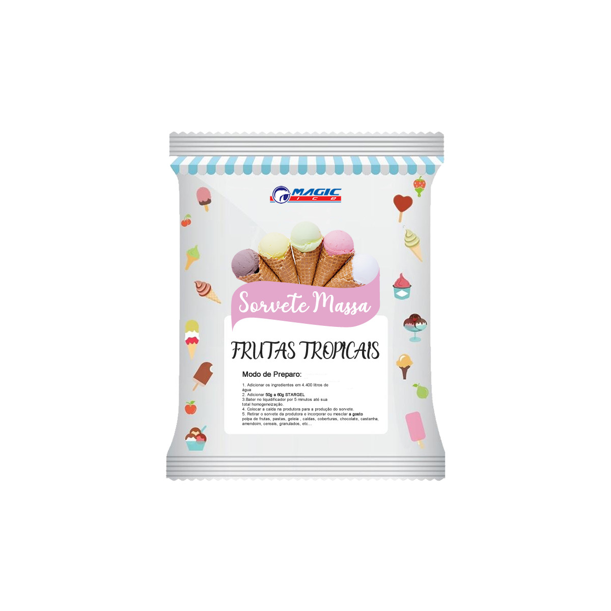 BASE PARA SORVETE MASSA MAGIC ICE - SABOR FRUTAS TROPICAIS