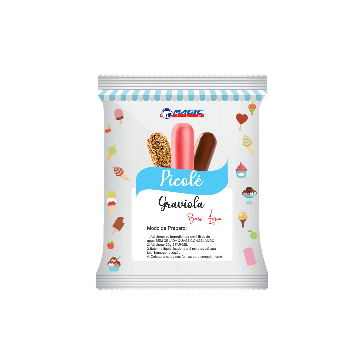 BASE PARA PICOLÉ BASE ÁGUA MAGIC ICE - SABOR GRAVIOLA