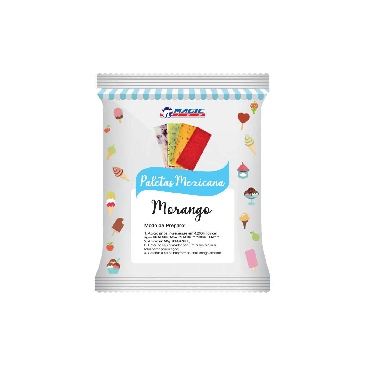 BASE PARA PALETA BASE LEITE MAGIC ICE - SABOR MORANGO